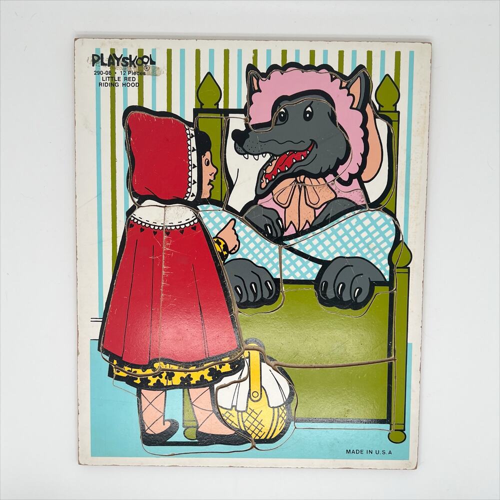 Vintage 1980s Playskool Little Red Riding Hood 12 Piece Wooden Puzzle